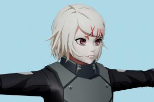Juuzou Suzuya Tokyo-Ghoul, female, girl, woman, people, human, xna, characters, rigged